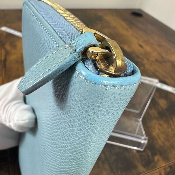 Valentino Garavani Light Blue Saffiano Leather Zip Around Wallet - Picture 9 of 10